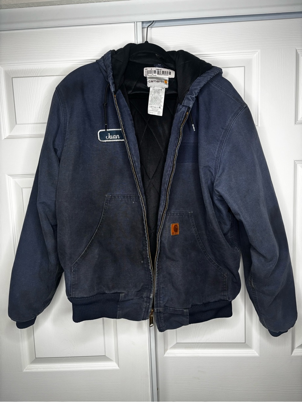 Carhartt J140 Active Jacket Large Navy Blue Faded Distressed Quilted Hooded